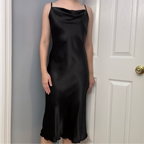 Vintage Bebe Slip Dress Satin Black Y2K 90s Minimalist Coquette Size Medium - Picture 1 of 5